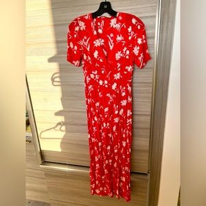 Zara Red & White Floral Maxi Dress XS